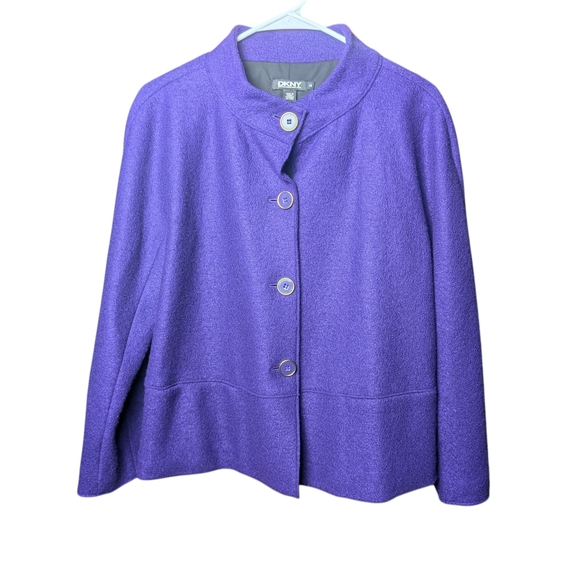 New DKNY Purple Wool Coat Jacket Women's Size 10 Button Up Pockets Lined Vintage - Picture 1 of 11
